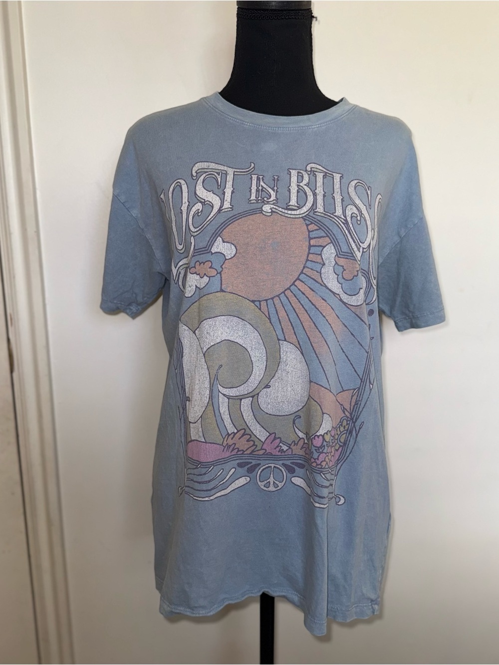 Hollister 100% Cotton ‘Lost in Bliss’ Light Blue Oversized Graphic Tee - S - Picture 2 of 9